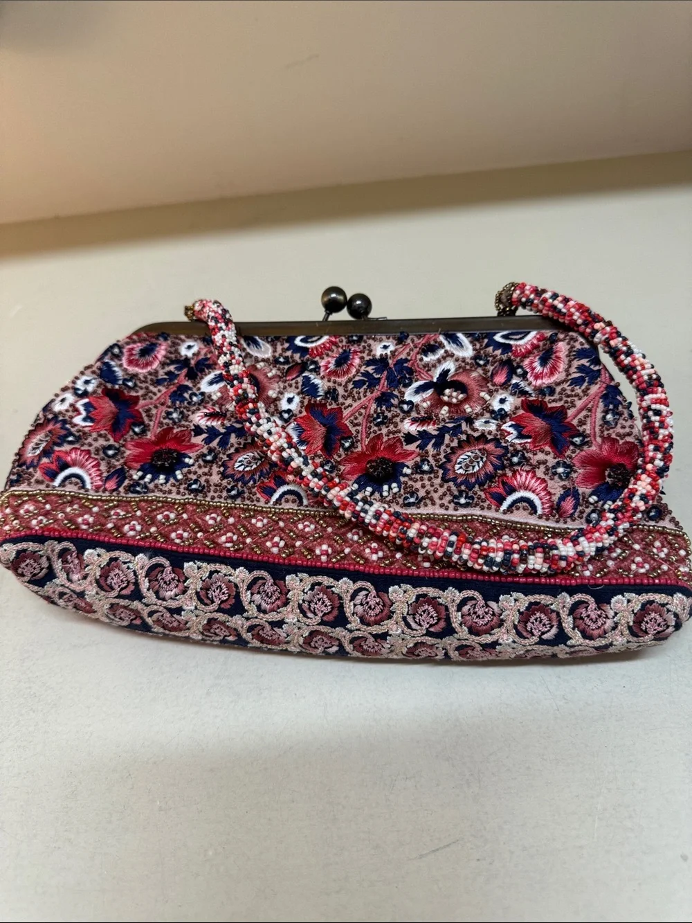 Anthropologie Embroidered Beaded Floral handbag